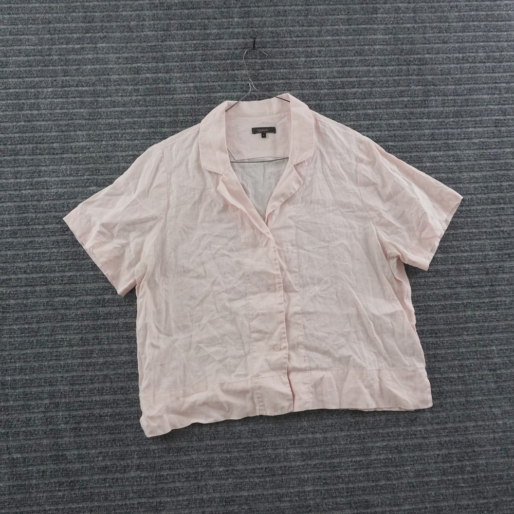Quince Button Down Shirt Women Large Pink 100% Linen Short Sleeve